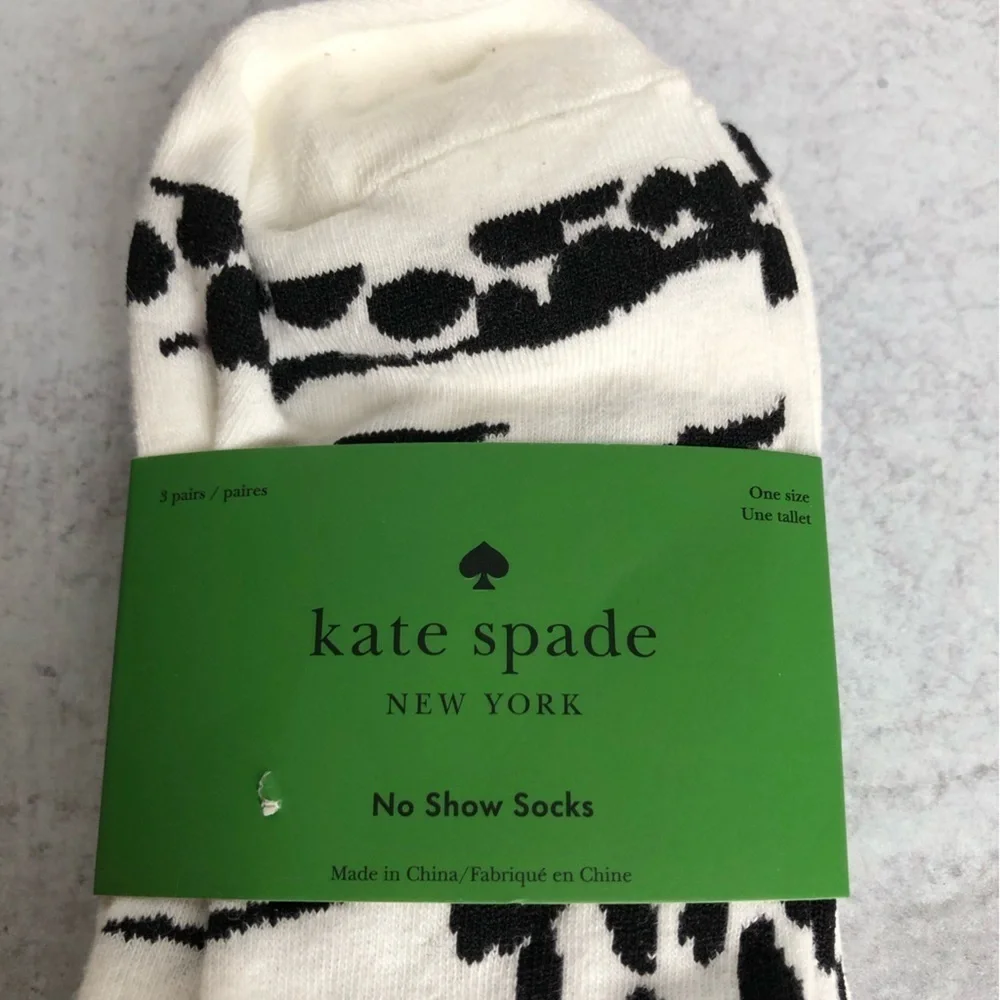 Kate Spade Womens White and Black Floral Knit Socks No Show Three Pack